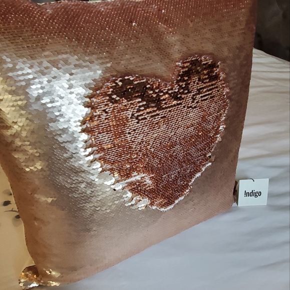 Two Indigo Accent Pillow Covers Rose Gold Sequins - Picture 5 of 8